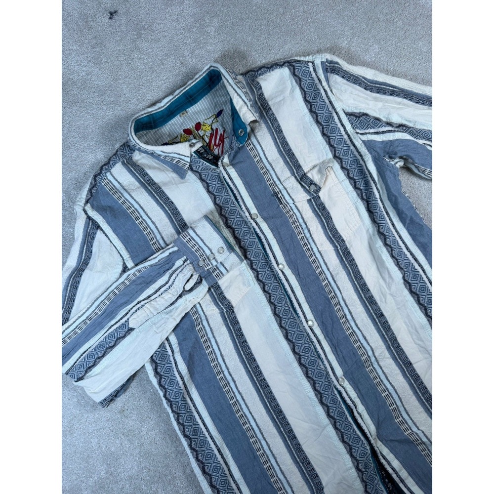 Vtg Scully Men's Dobby‎ Stripe Pearl Snap Western Shirt Cream/Blue Size XL Aztec
